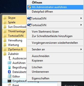 Command  Prompt mit Administratorrechten